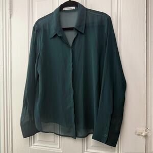 Abercrombie & Fitch Blouse Womens Large Hunter Green Long Sleeve Sheer Top